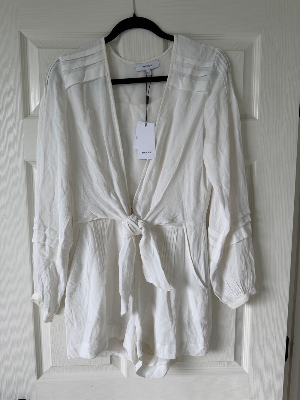 Reiss White Tie-Front Tunic Top